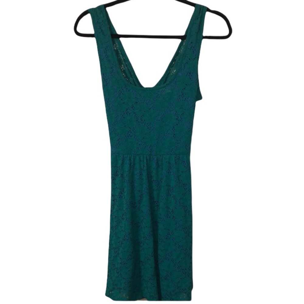 Love Notes Blue Green Lace Mini Dress